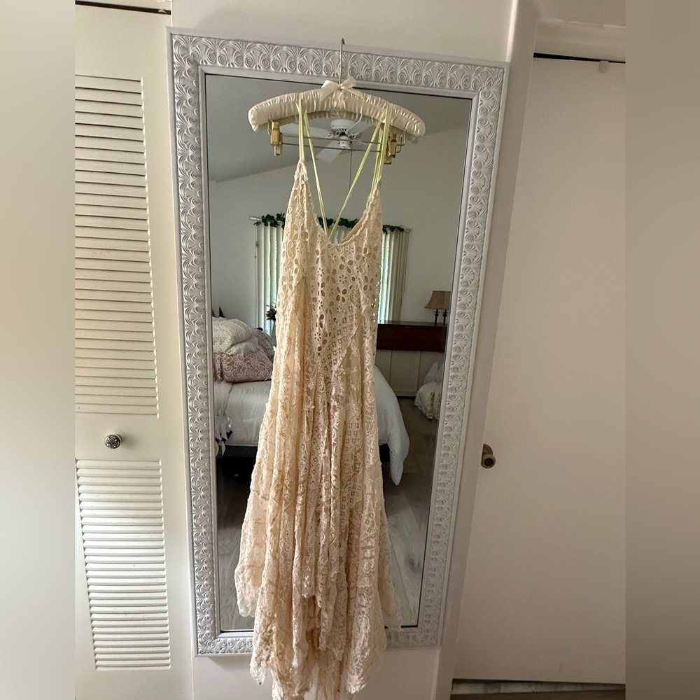 Free People OneCream and Neon Yellow Lace Dress